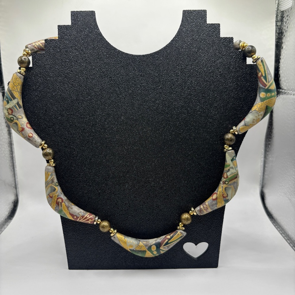Japan Women’s Artistic Hand painted Beaded CurvedTubular Painted Necklace